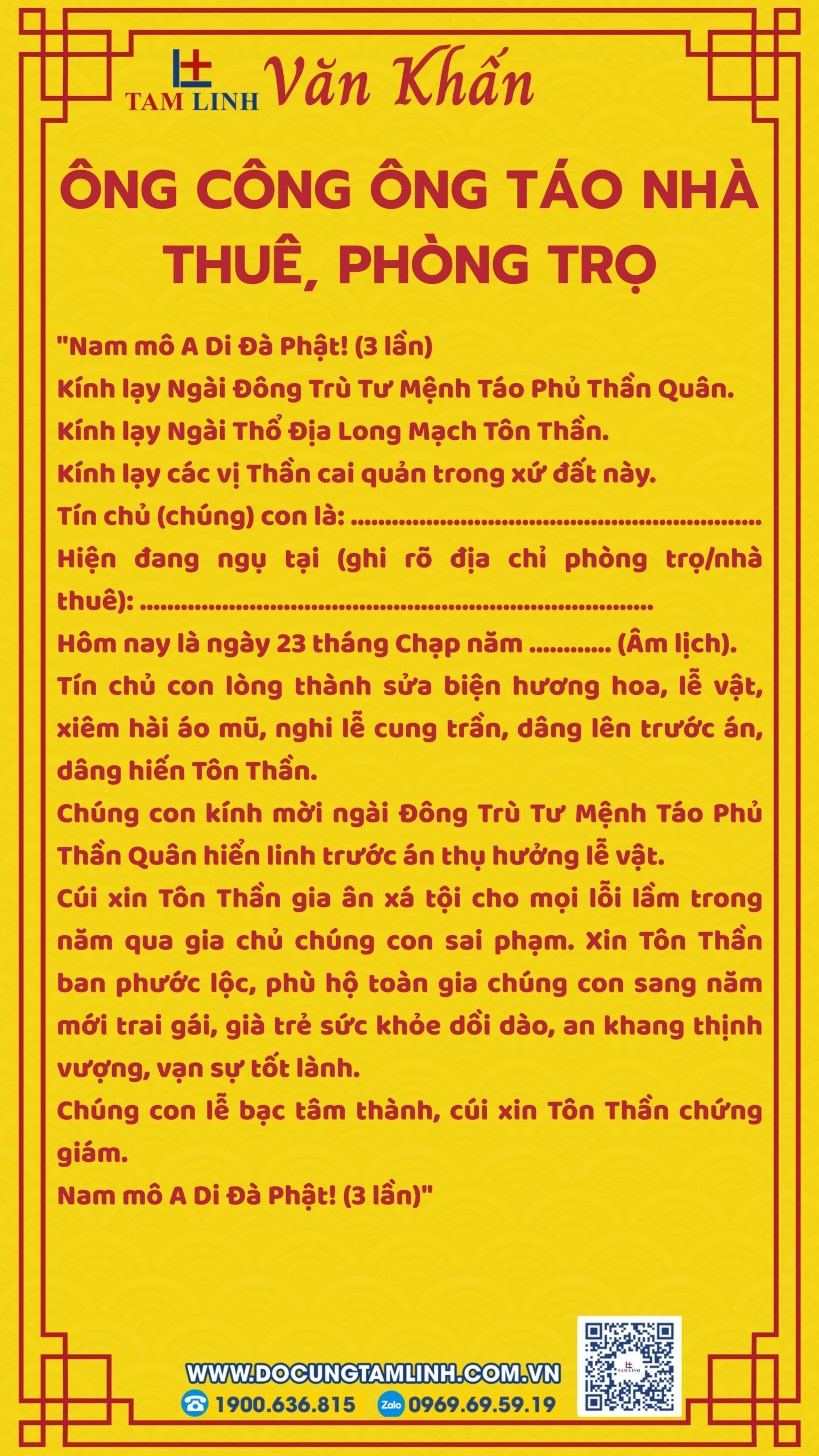 Bài văn khấn ông Công ông Táo nhà thuê, phòng trọ