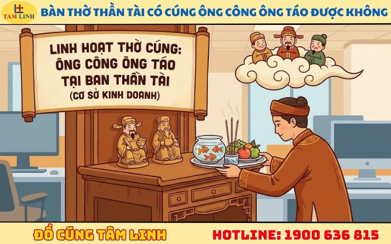 Bàn thờ thần tài có cúng ông công ông táo được không