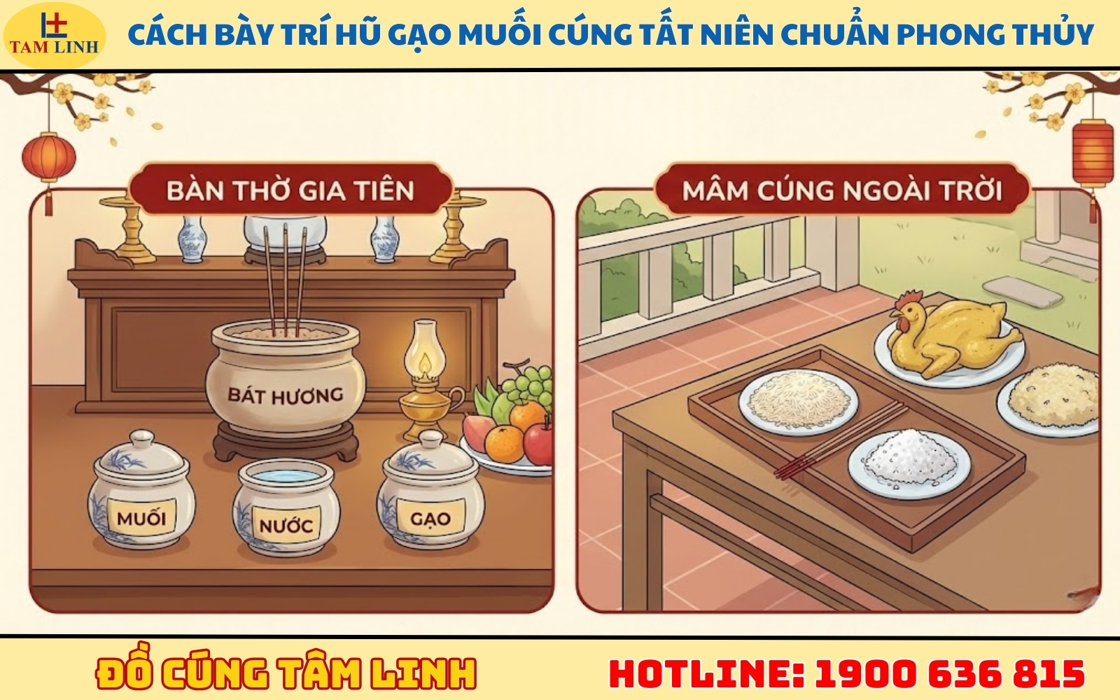 Cách bày trí hũ gạo muối cúng Tất niên chuẩn phong thủy