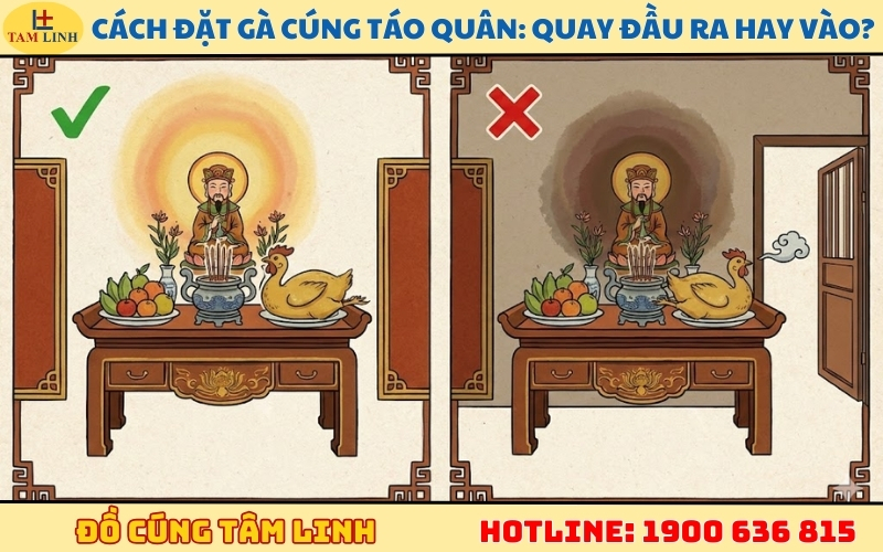 Cách đặt gà cúng Táo Quân Quay đầu ra hay vào