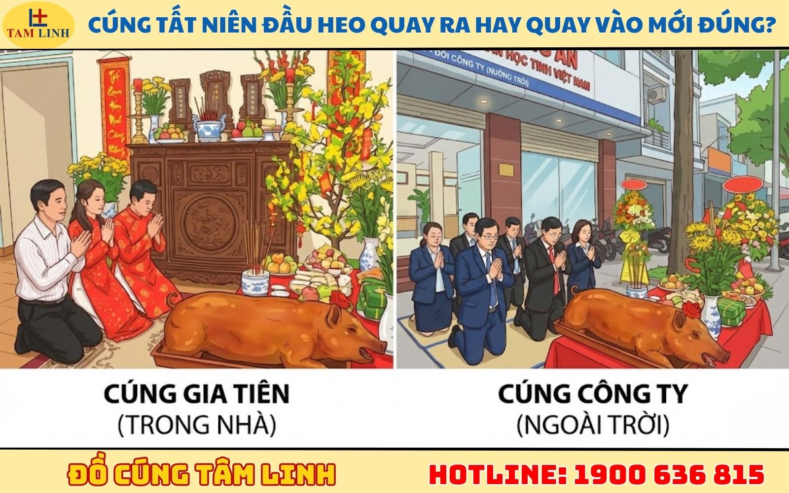 Cúng tất niên đầu heo quay ra hay quay vào mới đúng