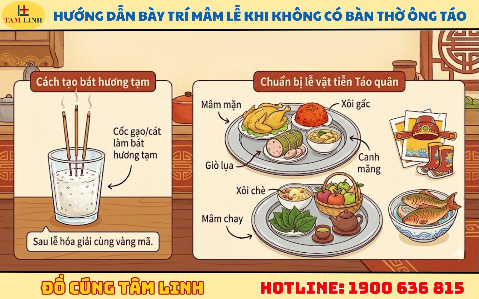 Hướng dẫn bày trí mâm lễ khi không có bàn thờ ông Táo