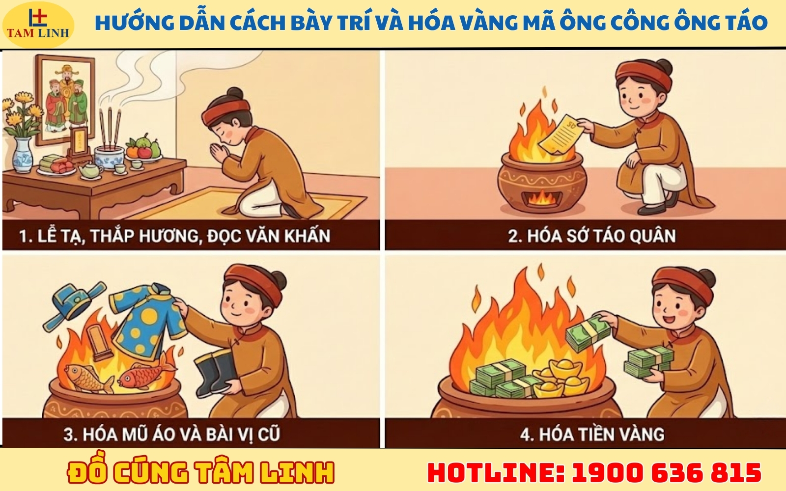 Hướng dẫn cách bày trí và hóa vàng mã ông Công ông Táo 
