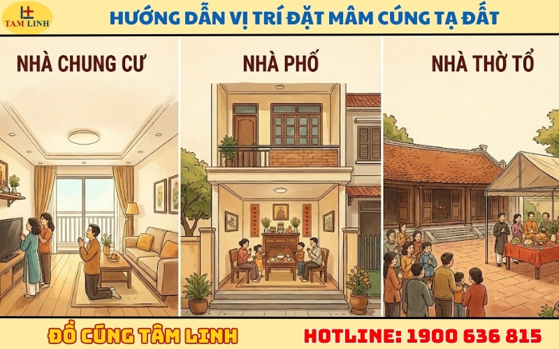 Hướng dẫn vị trí đặt mâm cúng tạ đất