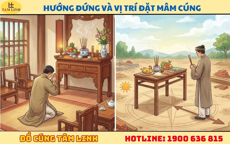 Hướng đứng và vị trí đặt mâm cúng trong từng trường hợp