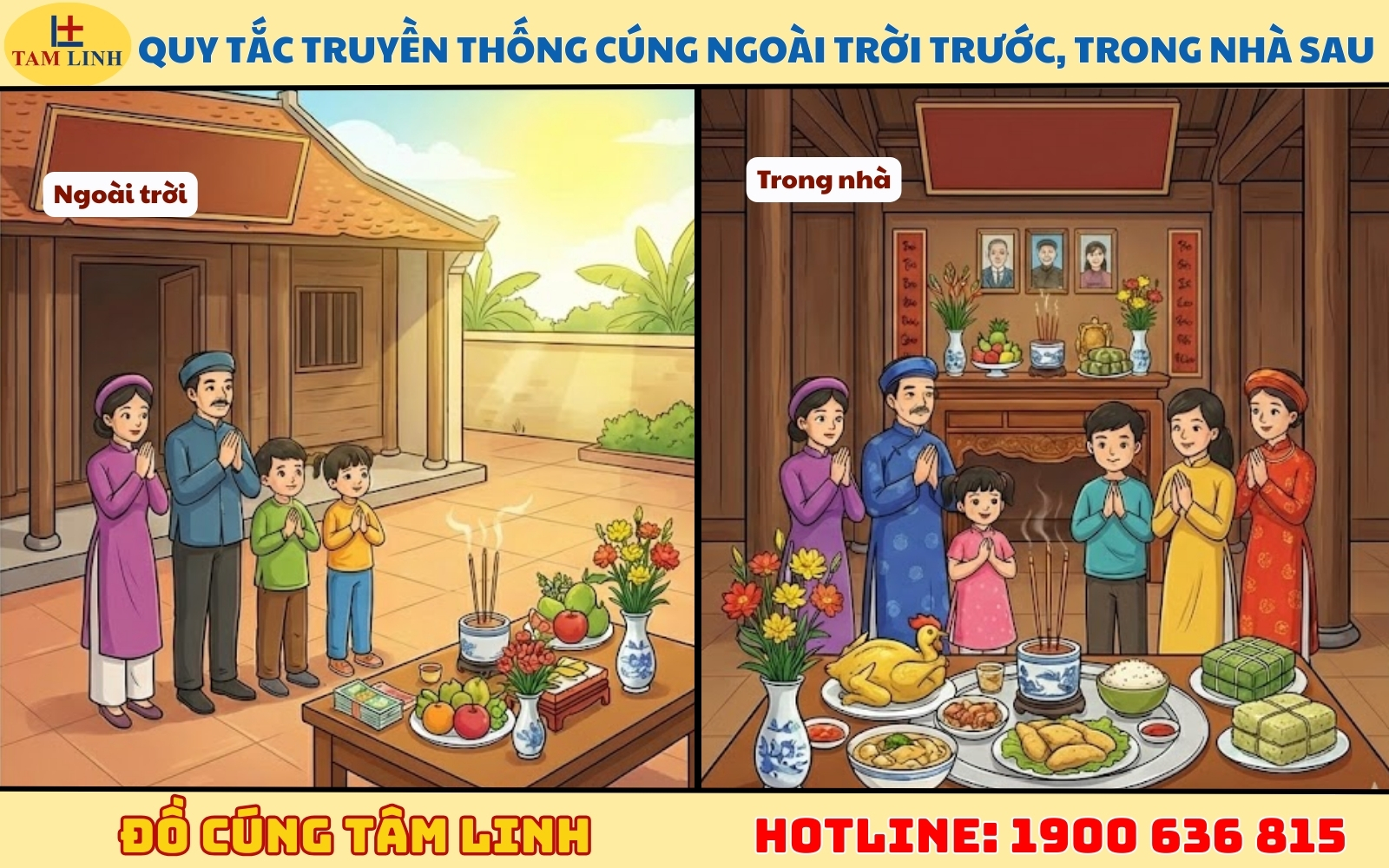 Quy tắc truyền thống cúng ngoài trời trước, trong nhà sau