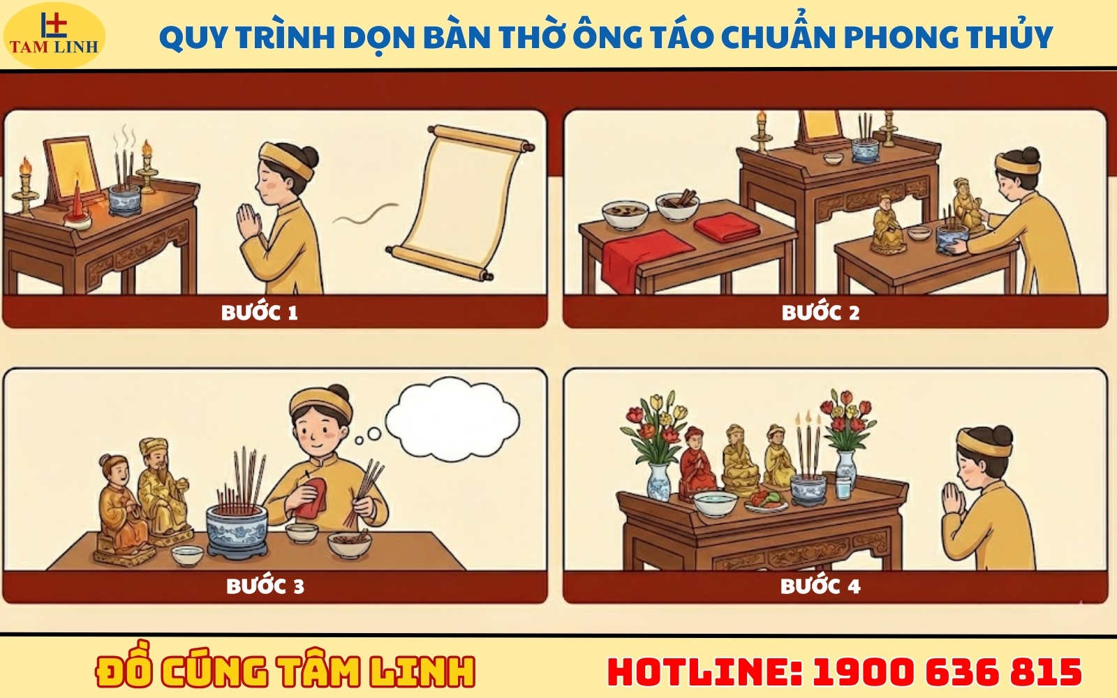 Quy trình lau dọn bàn thờ ông Táo chuẩn phong thủy