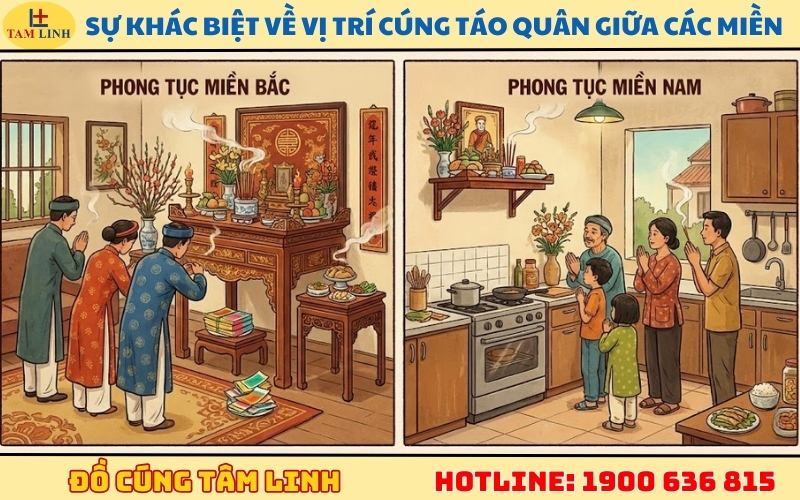 Sự khác biệt về vị trí cúng Táo Quân giữa các vùng miền