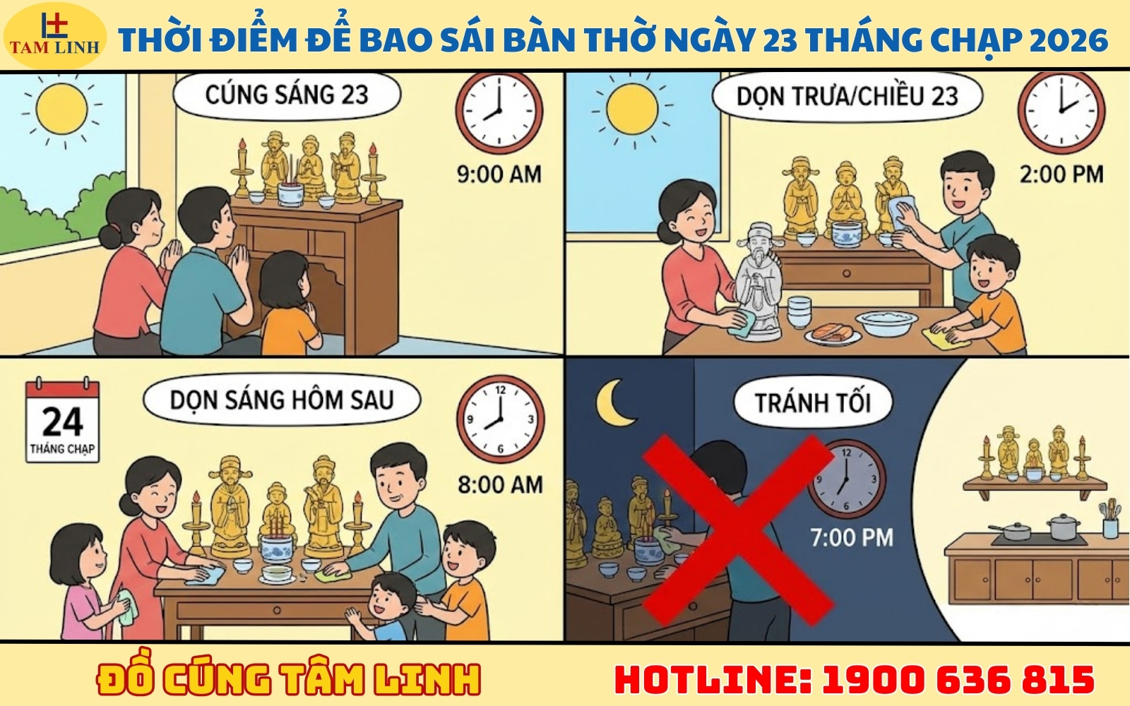 Thời điểm để bao sái bàn thờ ngày 23 tháng Chạp 2026