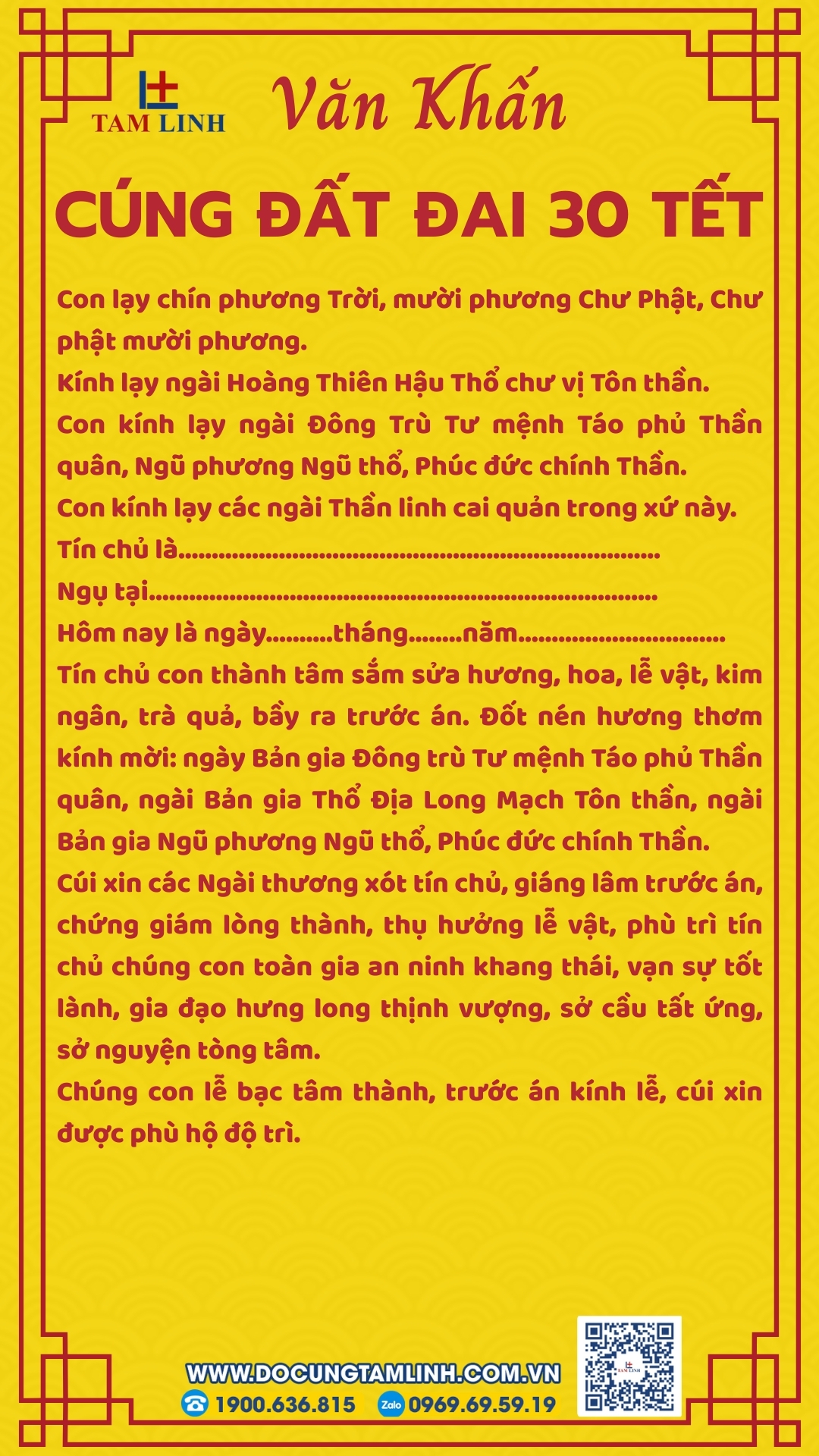 văn khấn cúng đất đai 30 Tết