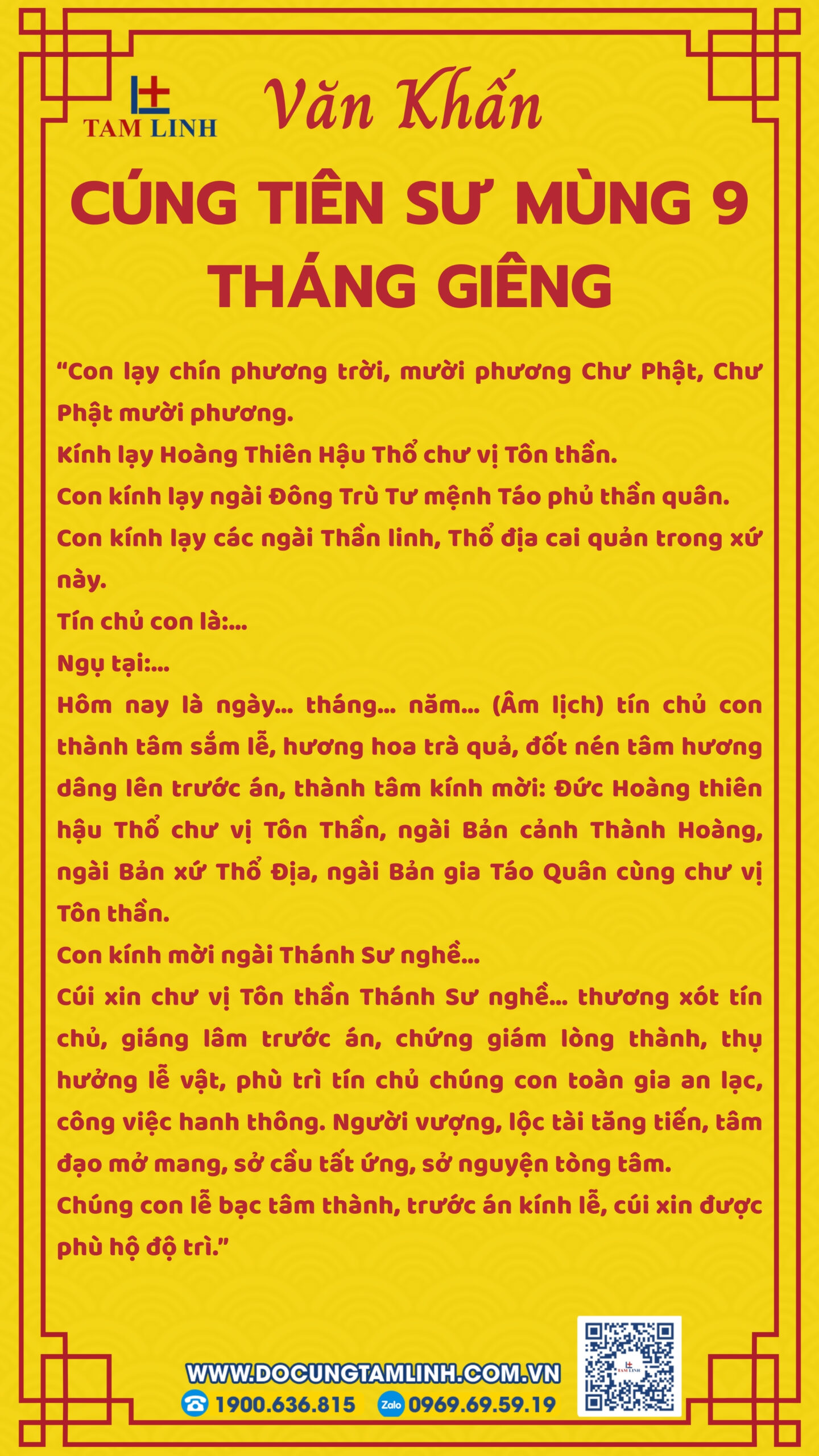 Bài văn khấn cúng Tiên sư mùng 9 tháng Giêng 2026 mới nhất