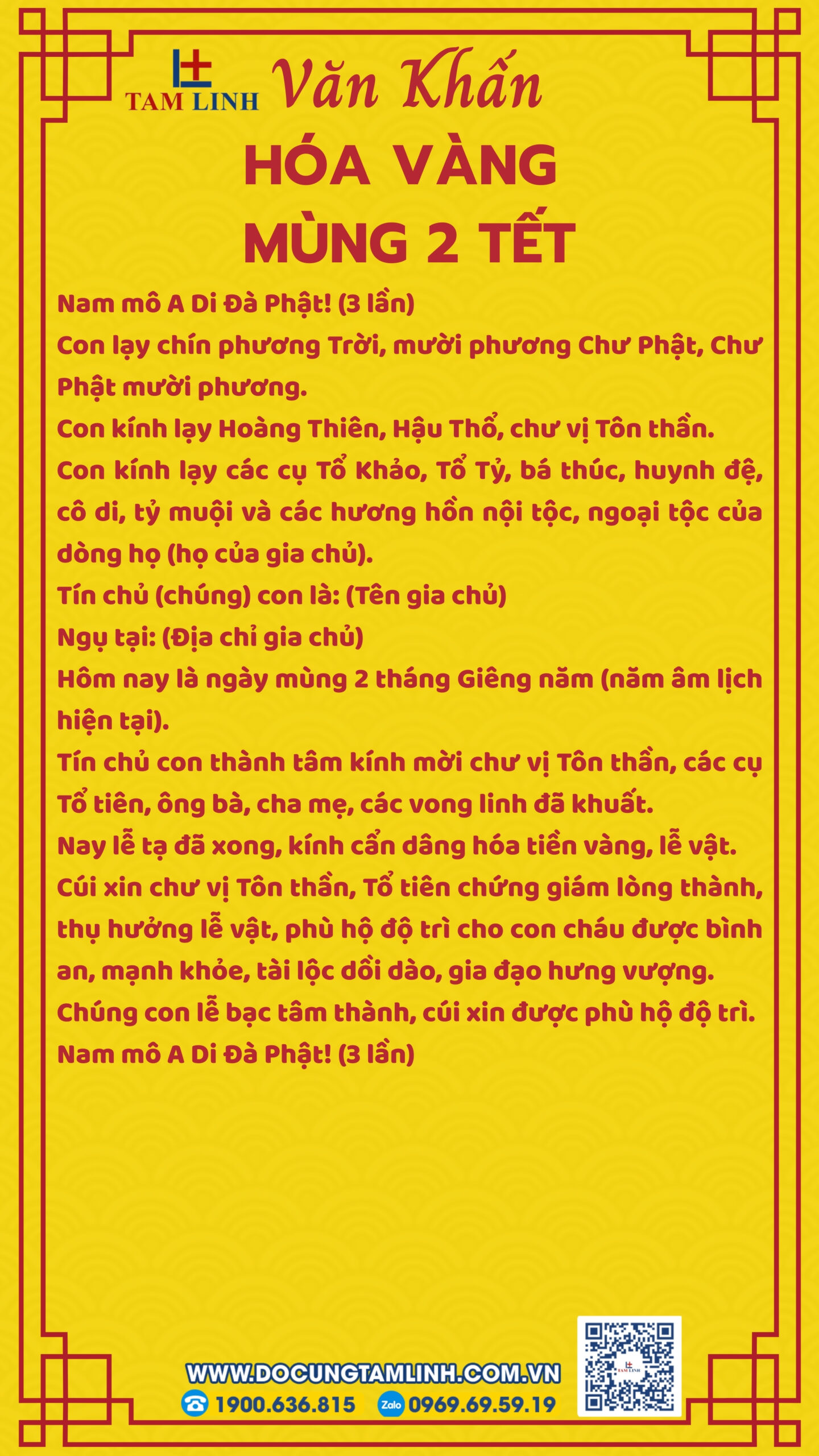 Văn khấn hóa vàng mùng 2 Tết