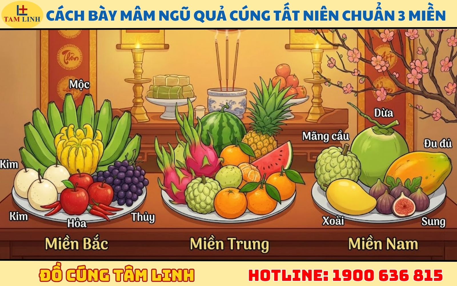 Cách bày mâm ngũ quả cúng Tất Niên chuẩn 3 miền