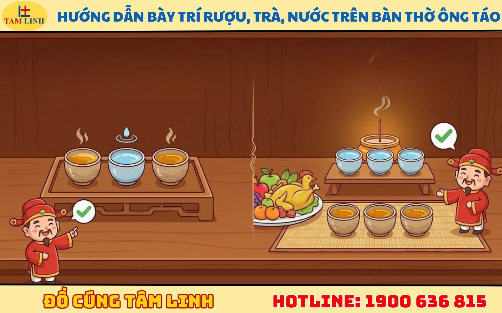 Hướng dẫn bày trí rượu, trà, nước trên bàn thờ Ông Táo