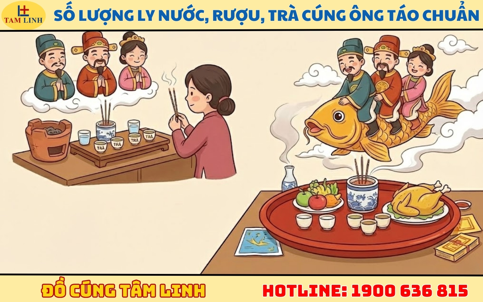Số lượng ly nước, rượu, trà cúng ông táo chuẩn
