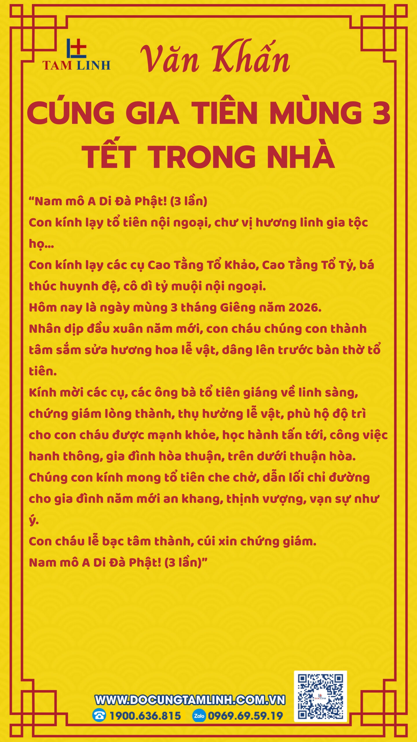 Văn khấn gia tiên mùng 3 Tết trong nhà