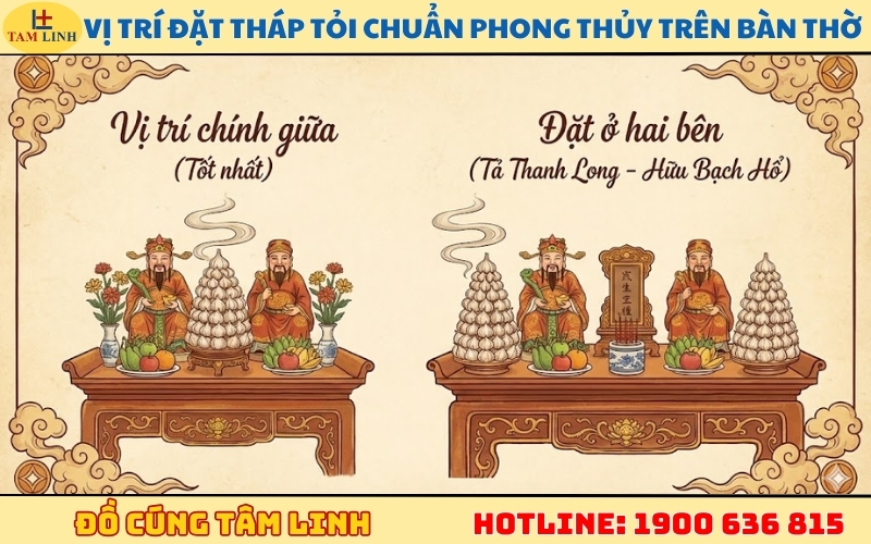 Vị trí đặt tháp tỏi chuẩn phong thủy trên bàn thờ