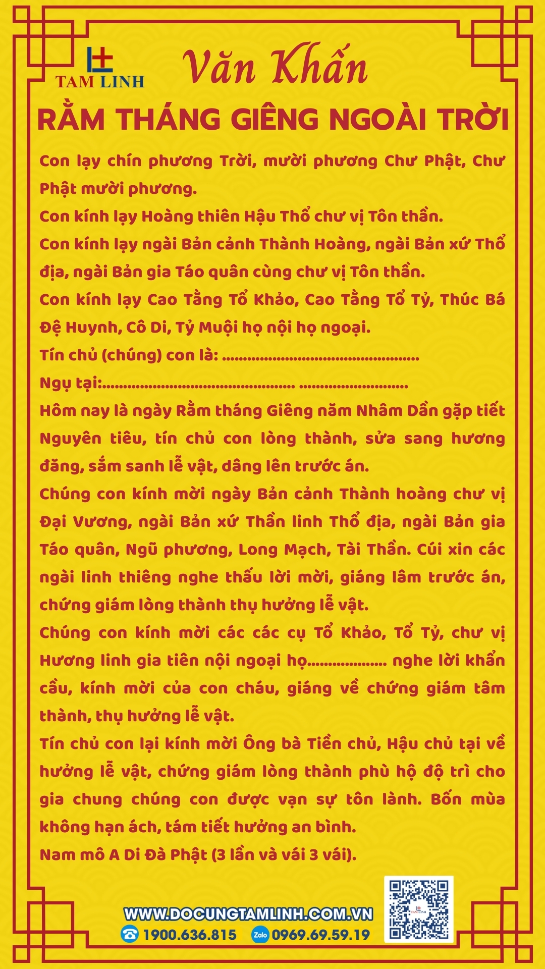 Văn Khấn Rằm tháng Giêng tại ngoài trời