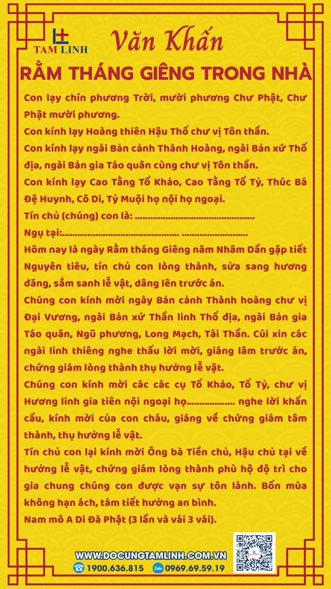 Văn Khấn Rằm tháng Giêng tại trong nhà