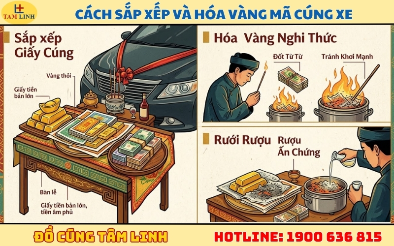 Cách sắp xếp và hóa vàng mã cúng xe
