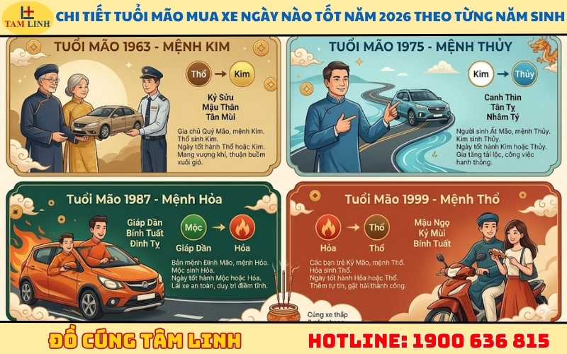 Chi tiết tuổi mão mua xe ngày nào tốt năm 2026 theo từng năm sinh
