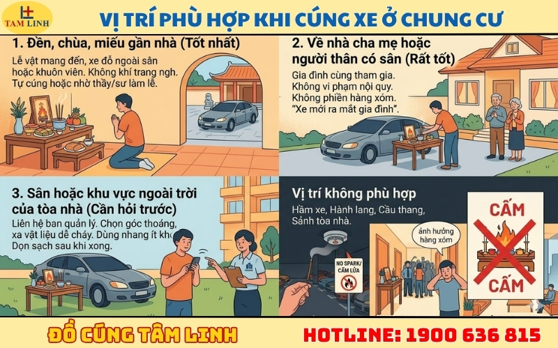Vị trí phù hợp khi cúng xe ở chung cư