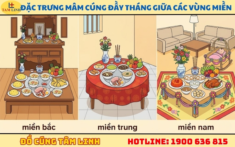 Đặc trưng mâm cúng đầy tháng giữa các vùng miền