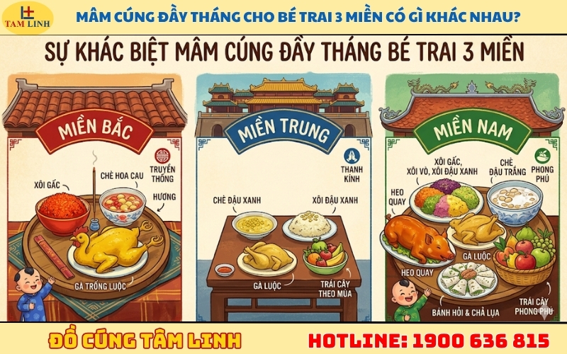 Mâm cúng đầy tháng cho bé trai 3 miền có gì khác nhau