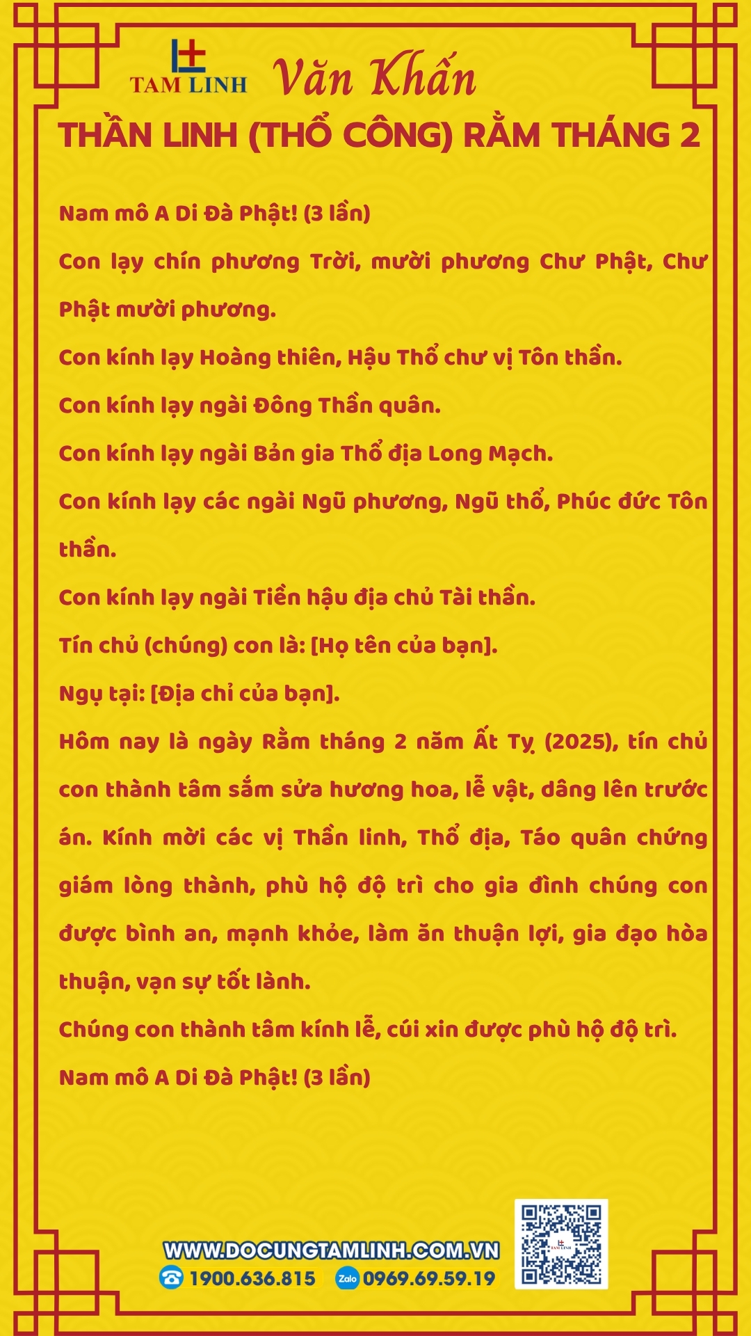 Văn khấn Thần linh (Thổ Công) Rằm tháng 2