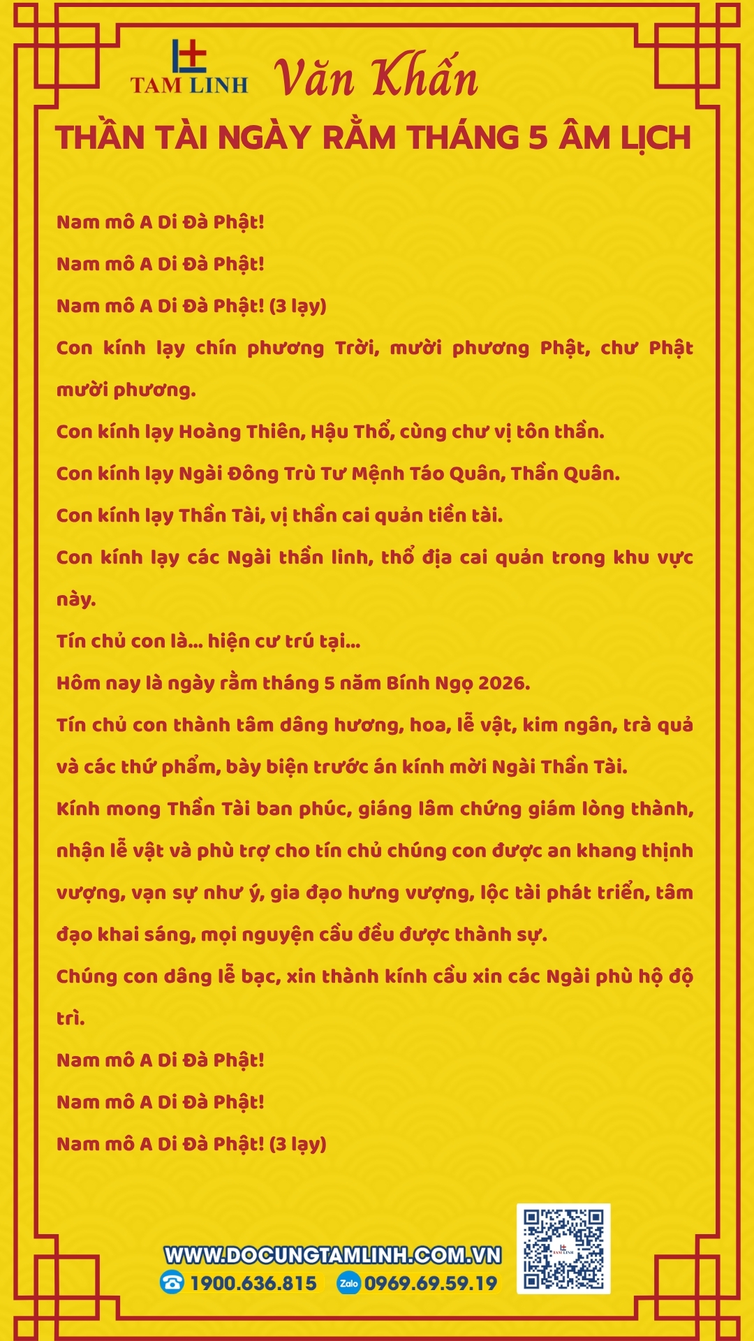 Văn khấn Thần Tài ngày rằm tháng 5 âm lịch