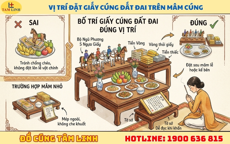 Vị trí đặt giấy cúng đất đai trên mâm cúng