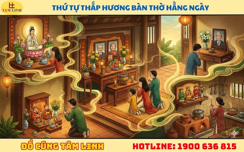 Thứ tự thắp hương bàn thờ hằng ngày