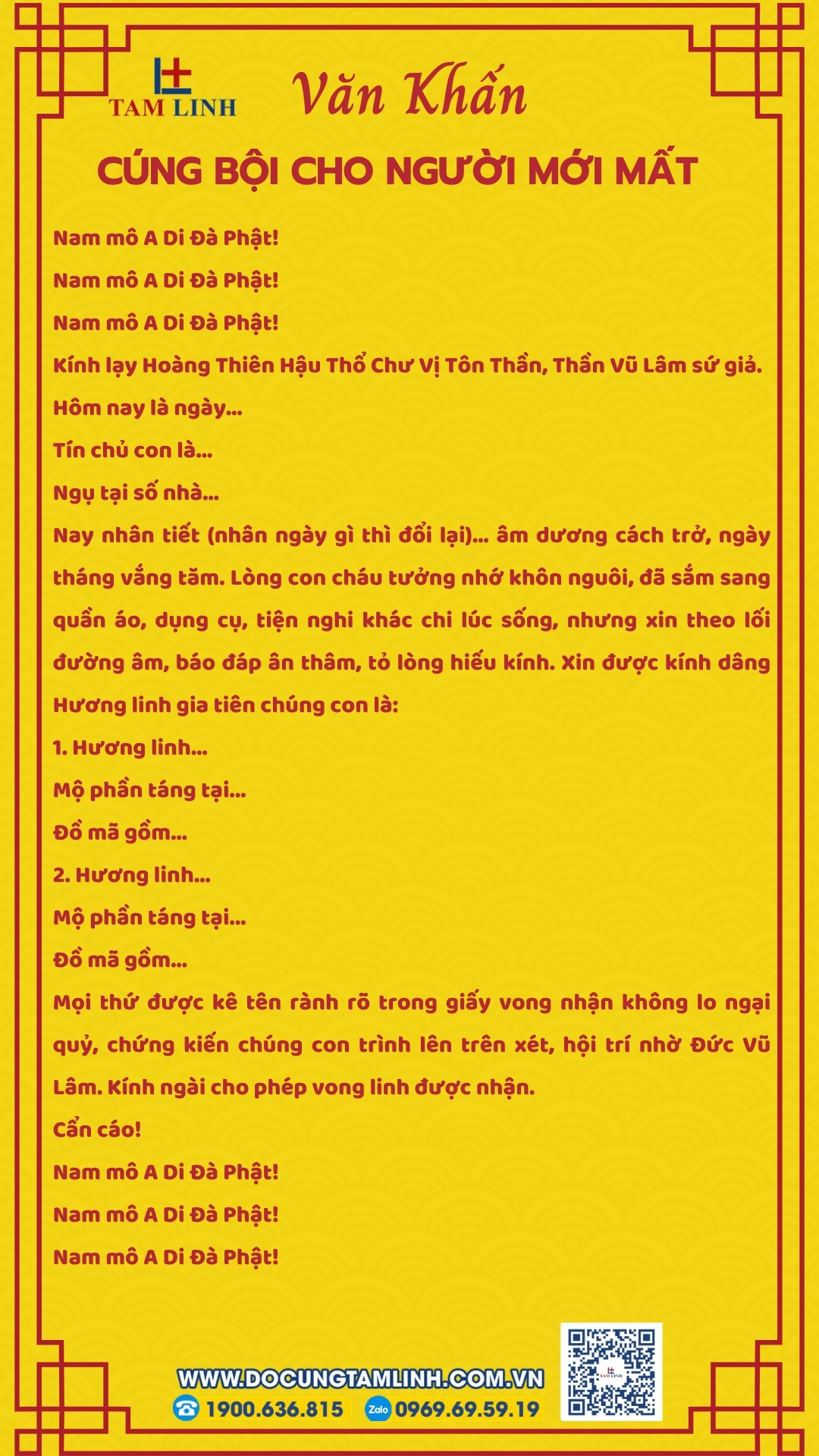 Bài cúng bội cho người mới mất