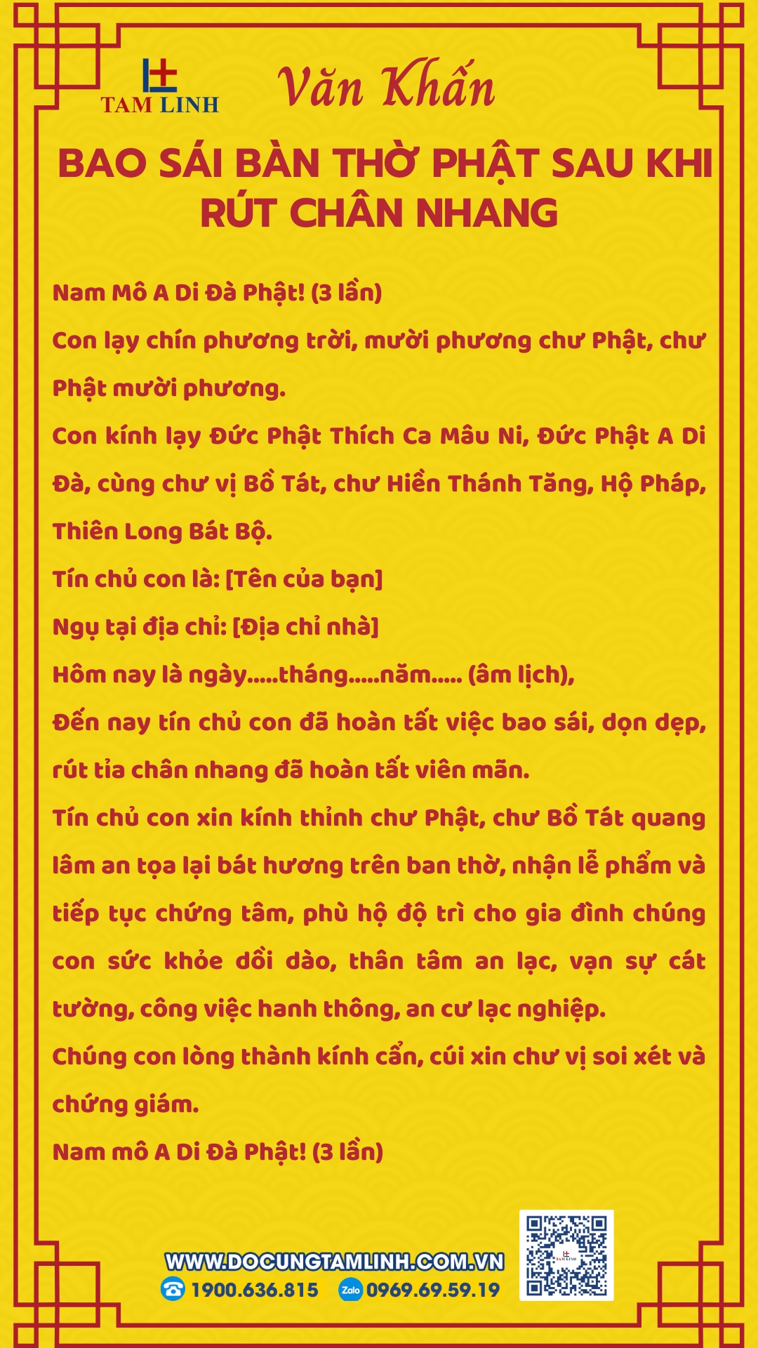Văn khấn bao sái bàn thờ Phật sau khi rút chân nhang