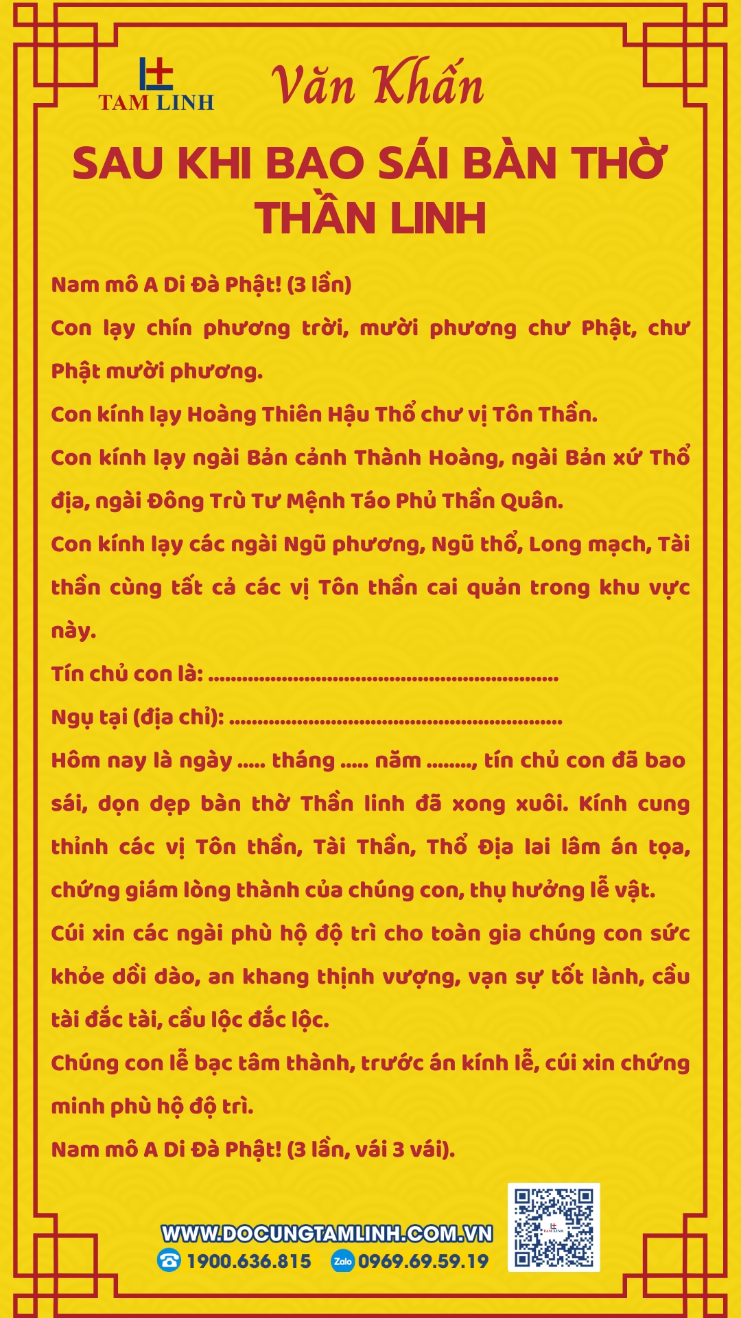 Văn khấn trước khi bao sái bàn thờ Thần Linh (2)