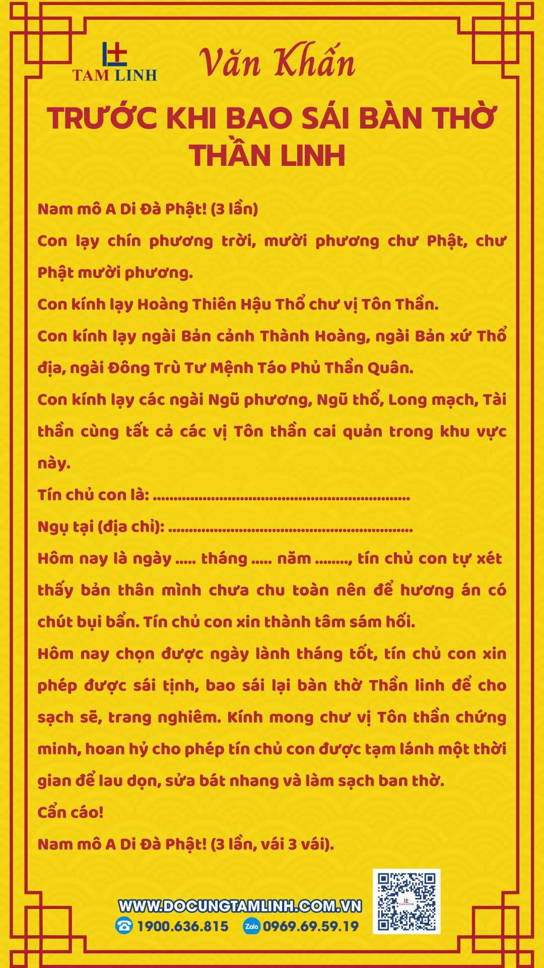 Văn khấn trước khi bao sái bàn thờ Thần Linh (3)