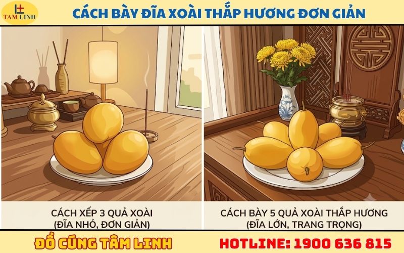 Cách bày đĩa xoài thắp hương đơn giản