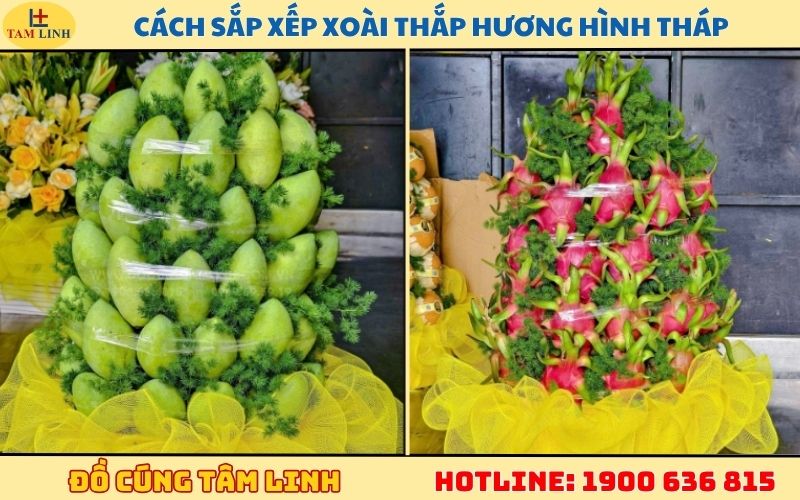Cách sắp xếp xoài thắp hương hình tháp