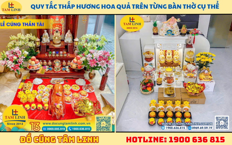 Quy tắc thắp hương hoa quả trên từng bàn thờ cụ thể