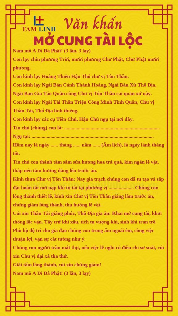 Bài cúng mở cung tài lộc