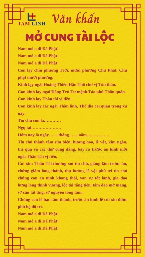 văn khấn mở cung tài lộc